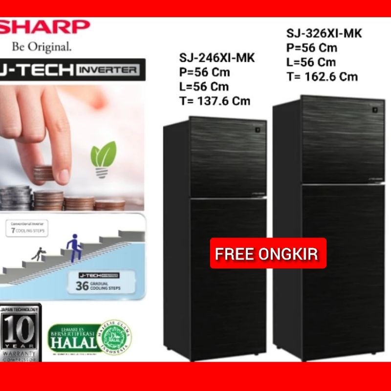 KHUSUS PALEMBANG KULKAS 2 PINTU SHARP SJ 246XI 326XI J-TECH INVERTER TANPA SALJU