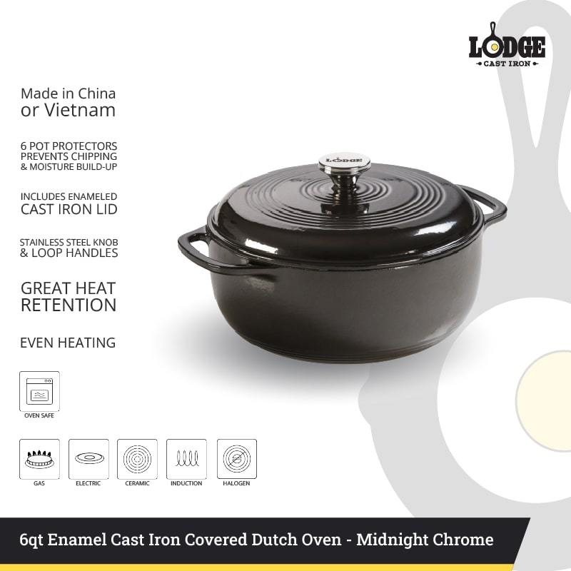 Lodge 6 Quart Midnight Chrome Enameled Cast Iron Dutch Oven - EC6D18