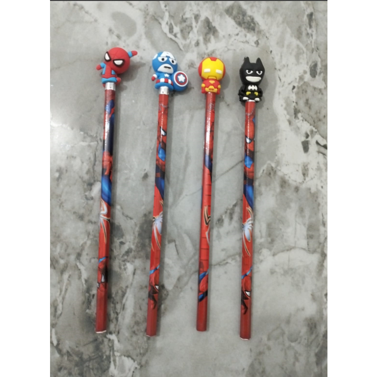 

Pensil Karakter spider bonus penutup keren spider, captain, batman dan iron man per pcs