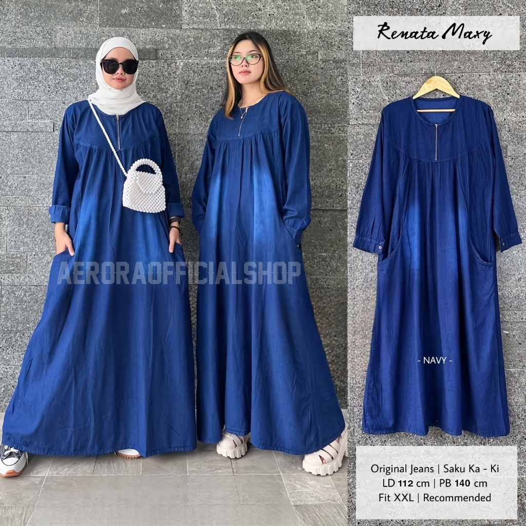 Aerora Baju Gamis Dewasa Jeans Jins Denim Wanita Terbaru 2025 Dress Busui Modern Mayung Kekinian Pre