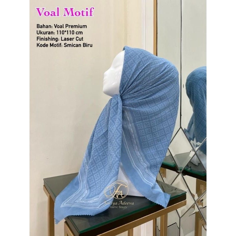 Hijab Segi Empat Voal Motif Smican Warna Biru Muda Kerudung Jilbab Murah Terbaru