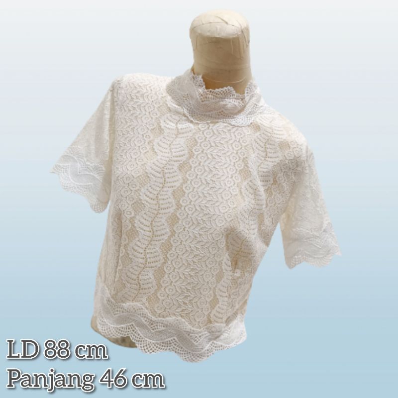 Jew Berry Shop BKK Atasan Crop Brokat Premium Putih Gading