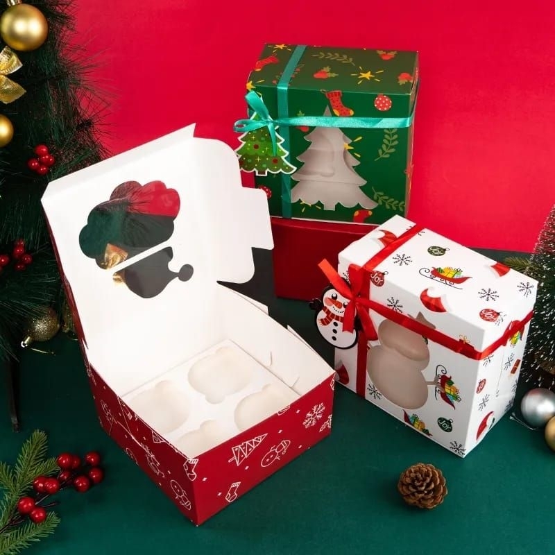 

(KK78) Kotak kue cupcake/Pudding cup sekat 4 natal