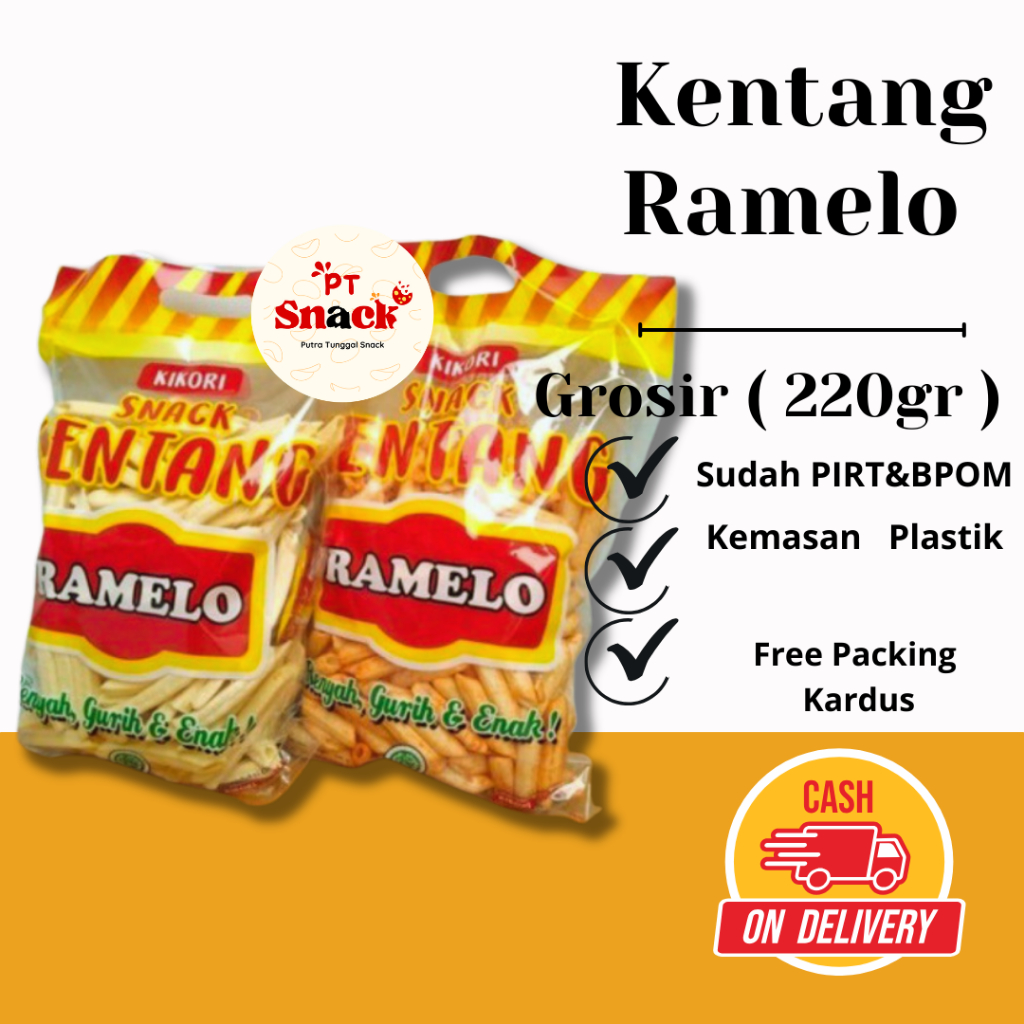 

STIK KENTANG POTATO SAOS RAMELO 250 Gram KENTANG KEJU 250 Gram SNACK KILOAN MURAH