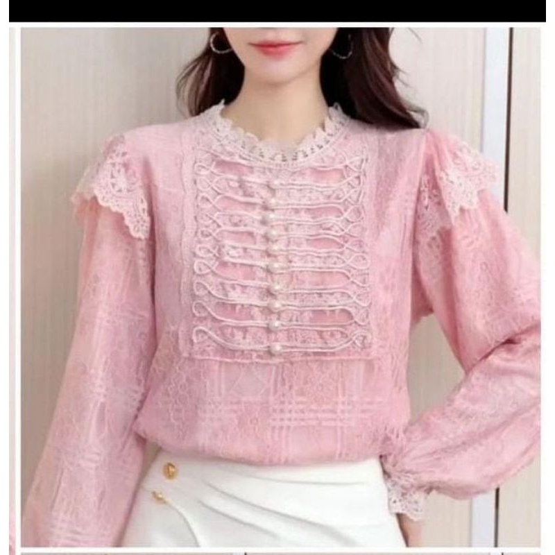 ATASAN BLOUSE BROKAT BANGKOK LENGAN PANJANG WANITA