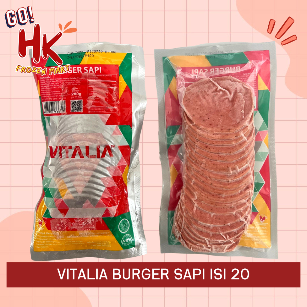 

Vitalia Burger isi 20 & 10 lembar | isian beef burger patties smoked beef HK Frozen Mart