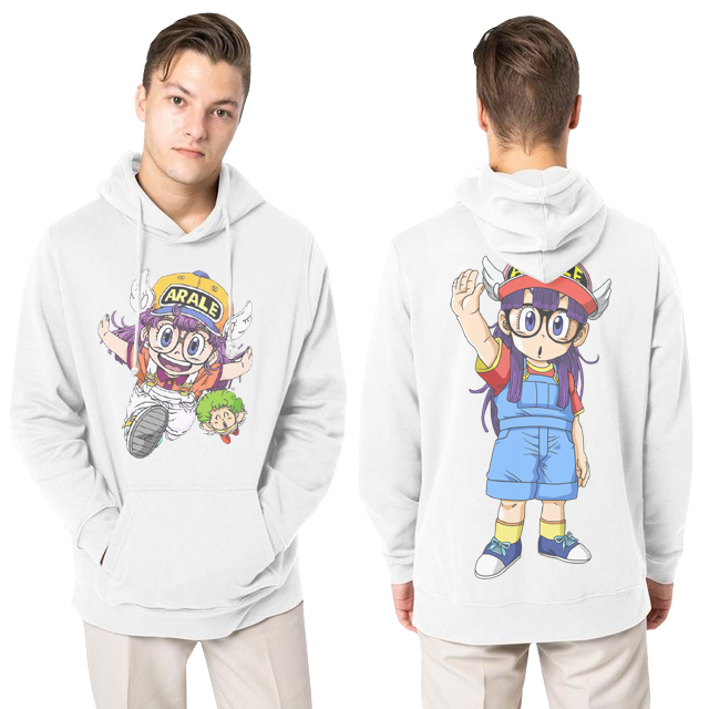 New White Hoodie Arale Norimaki Hoodie Jumper Bahan Cotton Fleece Casual Unisex | Hoodie DR Slump An