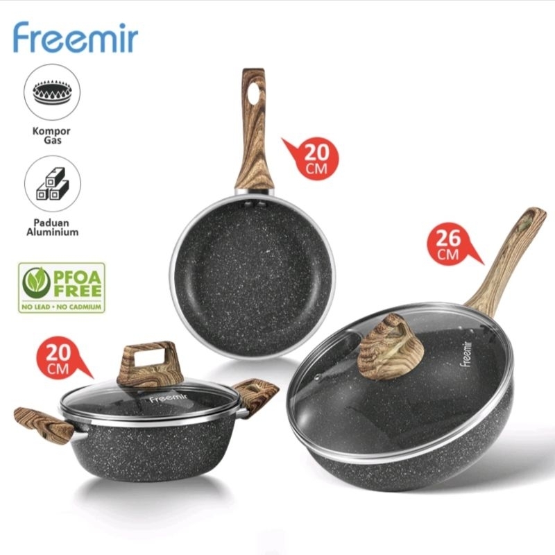 Freemir wajan panci granit set 5 pcs + tutup