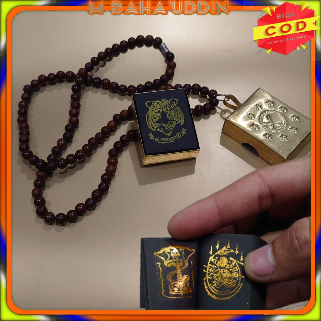 Andarun JAWA warna hitam tinta emas wadah bandul kuningan+ kalung kaoka