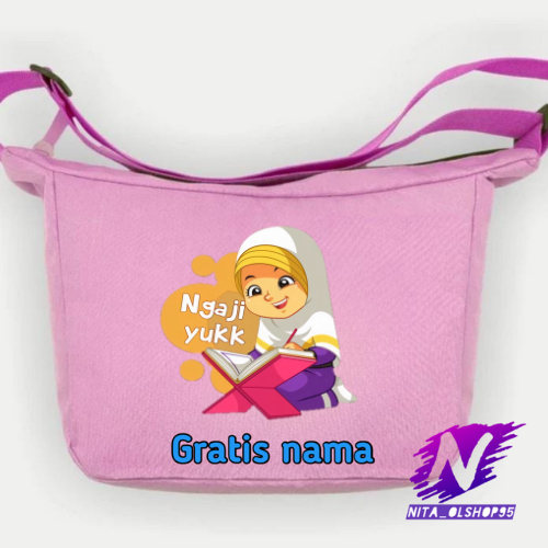 tas selempang anak karakter muslim perempuan tas selempang ngaji