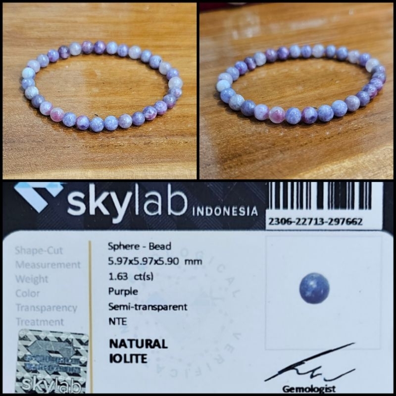 Gelang Batu Natural Iolite Include Memo
