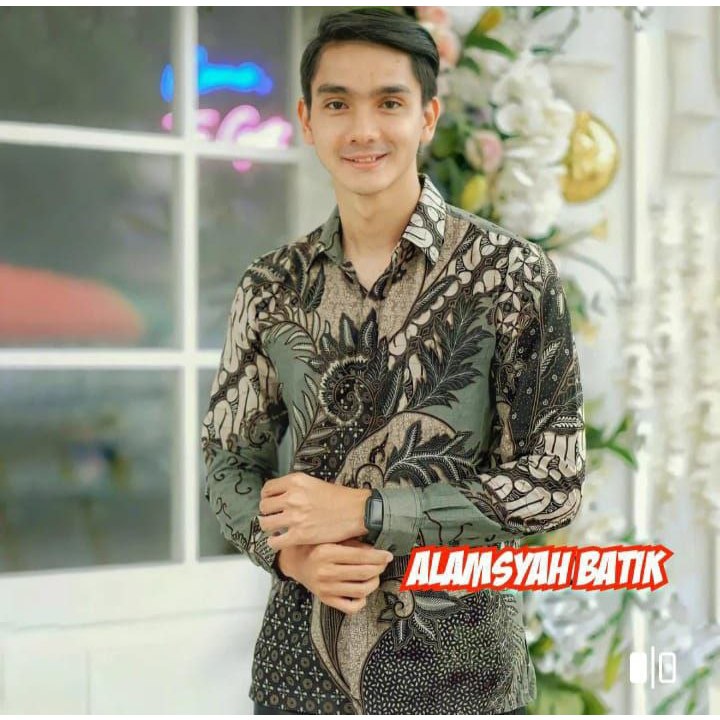 KEMEJA BATIK PRIA LENGAN PANJANG KATE SAGE BAJU BATIK PRIA MURAH KEMEJA BATIK MEWAH ELEGAN
