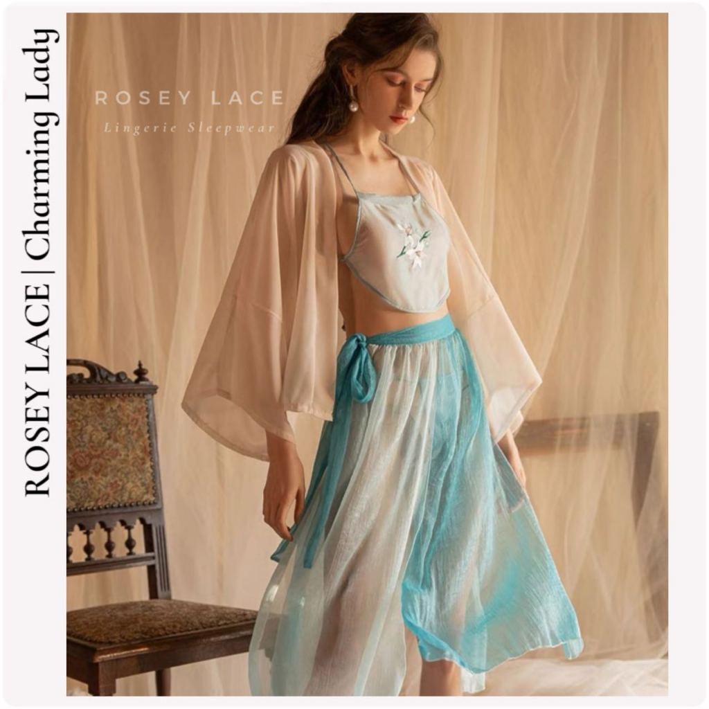 RoseyLace Sexy Lingerie Hanfu Cosplay Costume Sleepwear Dress Transparant Wanita 002