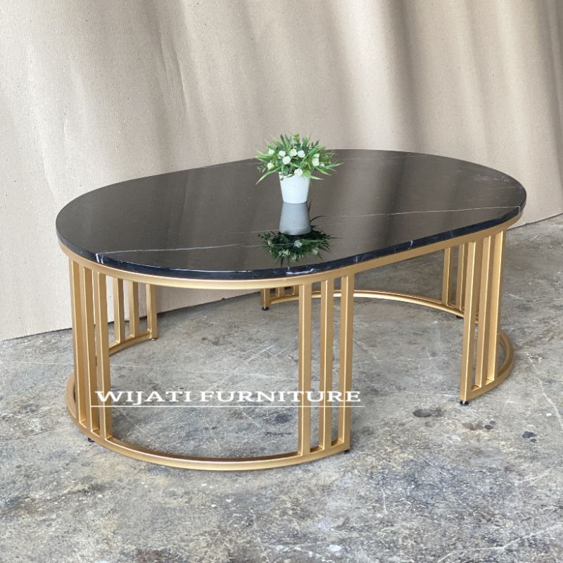 COFFE TABLE MARMER OVAL - MEJA TAMU MARMER - MEJA TAMU MARMER ASLI OVAL MINIMALIS