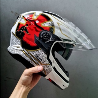 HELM ZEUS 613C WHI AJ20 RED MODULAR DOUBLE VISOR