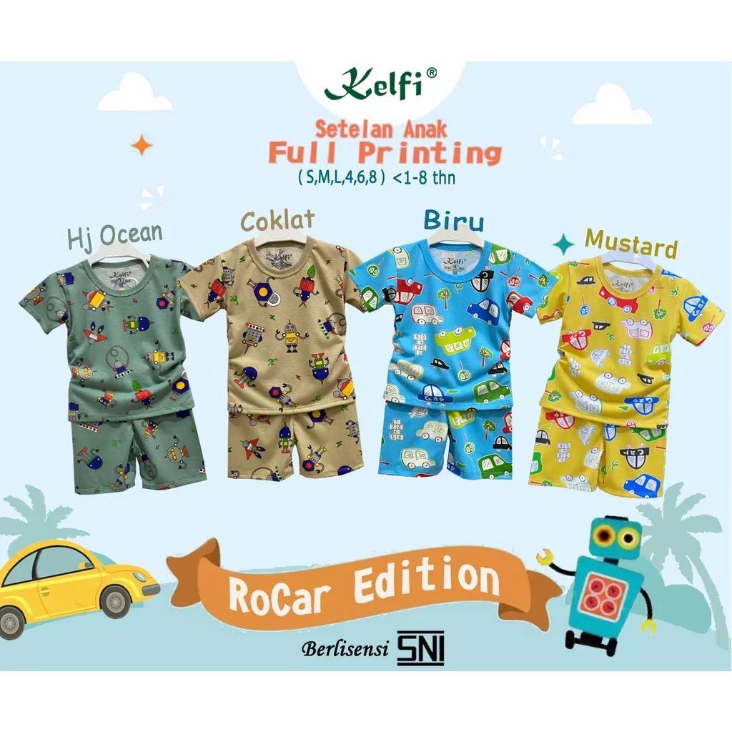 Setelan Pendek Anak Laki Laki Terbaru Full Printing Bahan Katun Premium Kelfi Fashion