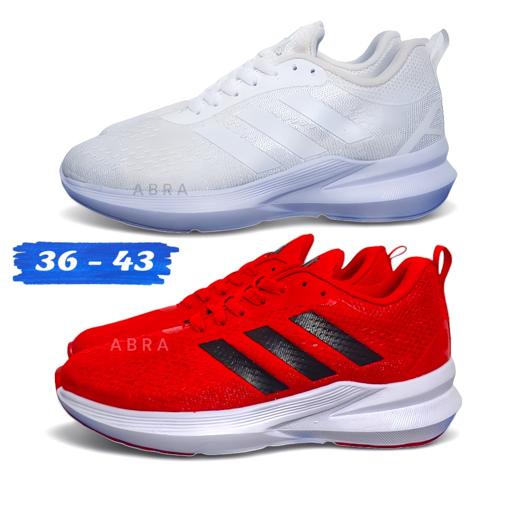 ABRA Sepatu Pria Wanita Full White Putih Polos Sneakers Casual Sporty Adidas Run Falcon Boost Olahra