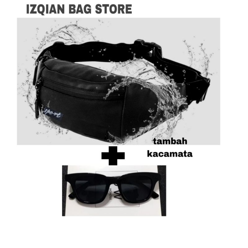 TAS SELEMPANG PRIA ANTI AIR WATERPROOF SET KACAMATA WAISTBAG COWOK TAS DISTRO SLEMPANG LAKI LAKI