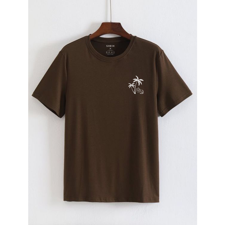 Kaos Cowok Cewek Baju Kaos Oblong Pria Wanita Lengan Pendek Motif TREE warna Coklat T-shirt Distro P