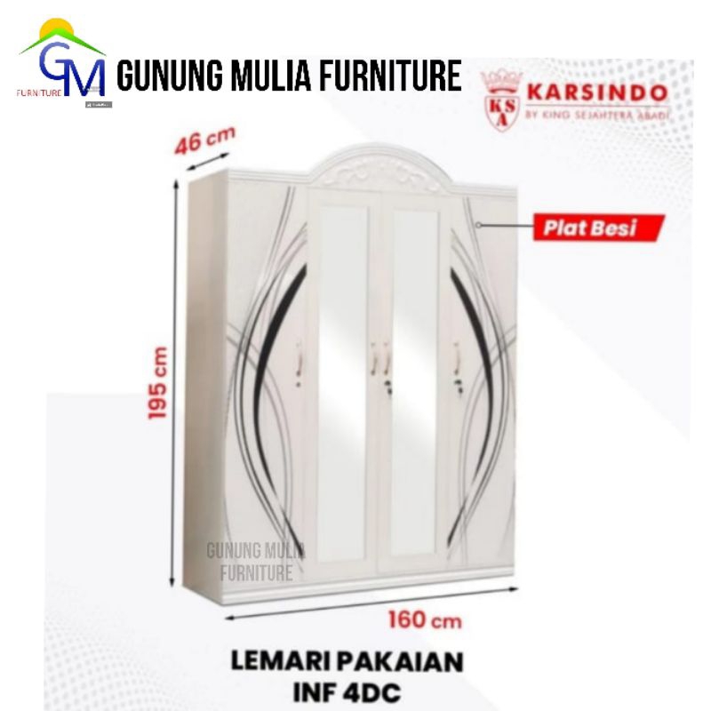 Lemari Pakaian 4 Pintu Plat Besi Model Gunung INF 4DC