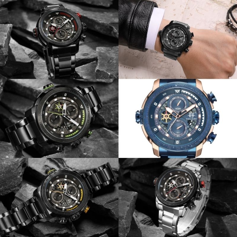 EVANS JAYDEN 9466 jam tangan Pria Analog Stainless steel /Rubber Original