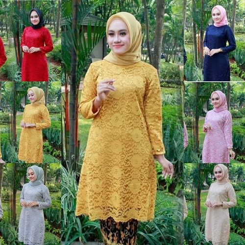 Promo atasan Kebaya Brokat / Kebaya Tunik / kebaya brukat tunik / Kebaya Longcape dengan Warna GOLD