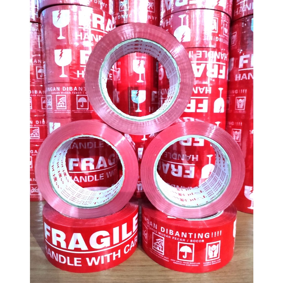 

8.8 FLASH SALE LAKBAN FRAGILE MERAH 100 METER FULL x 48 MM BEST SELLER TERLARIS SUPER TEBAL