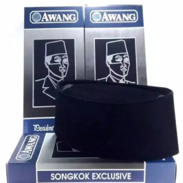 Songko Kopiah Awang AC T. 9 cm Songkok Nasional Peci Hitam Peci Awang