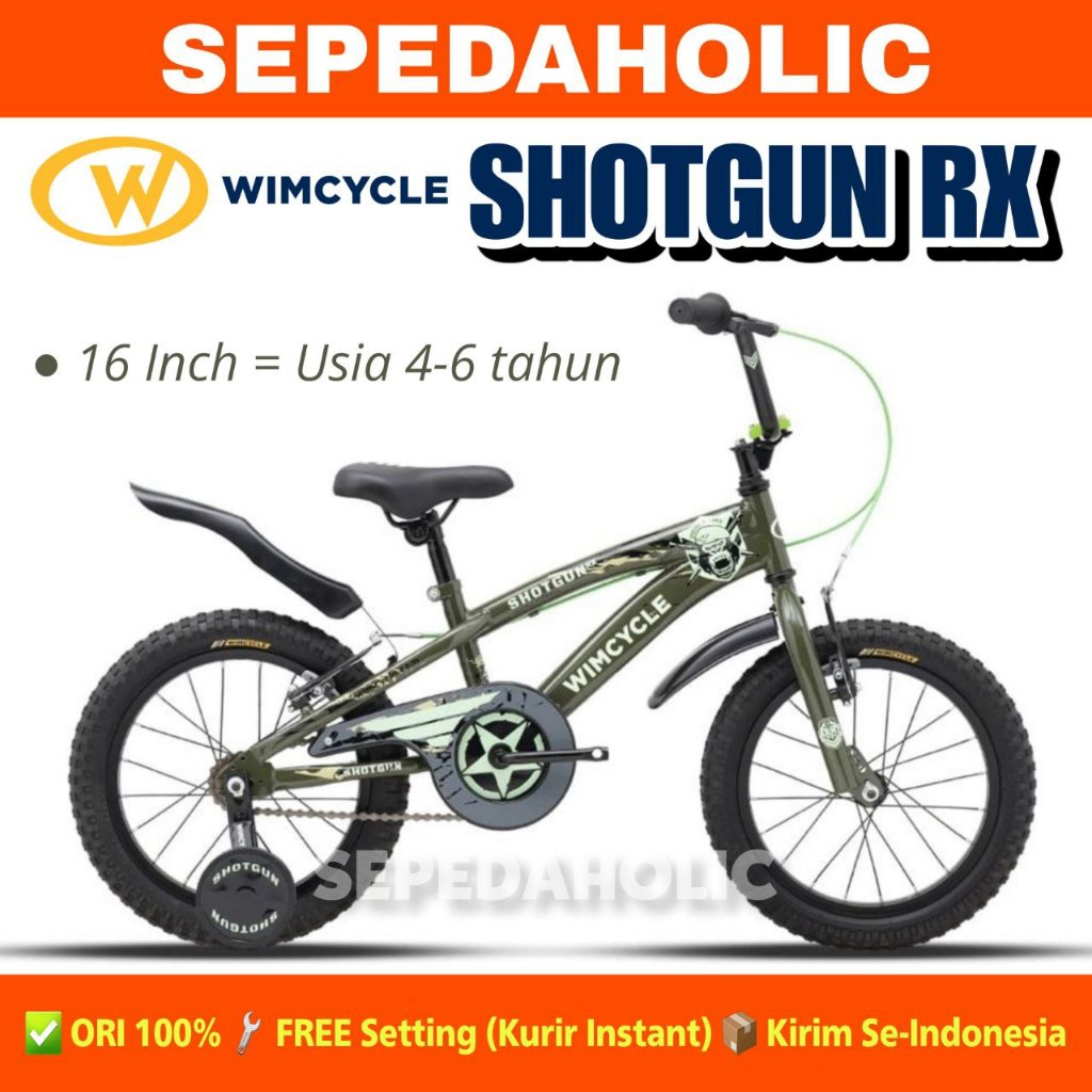 Sepeda Anak Laki WIMCYCLE SHOTGUN RX Ukuran 16 Inch Usia 4-6 Tahun