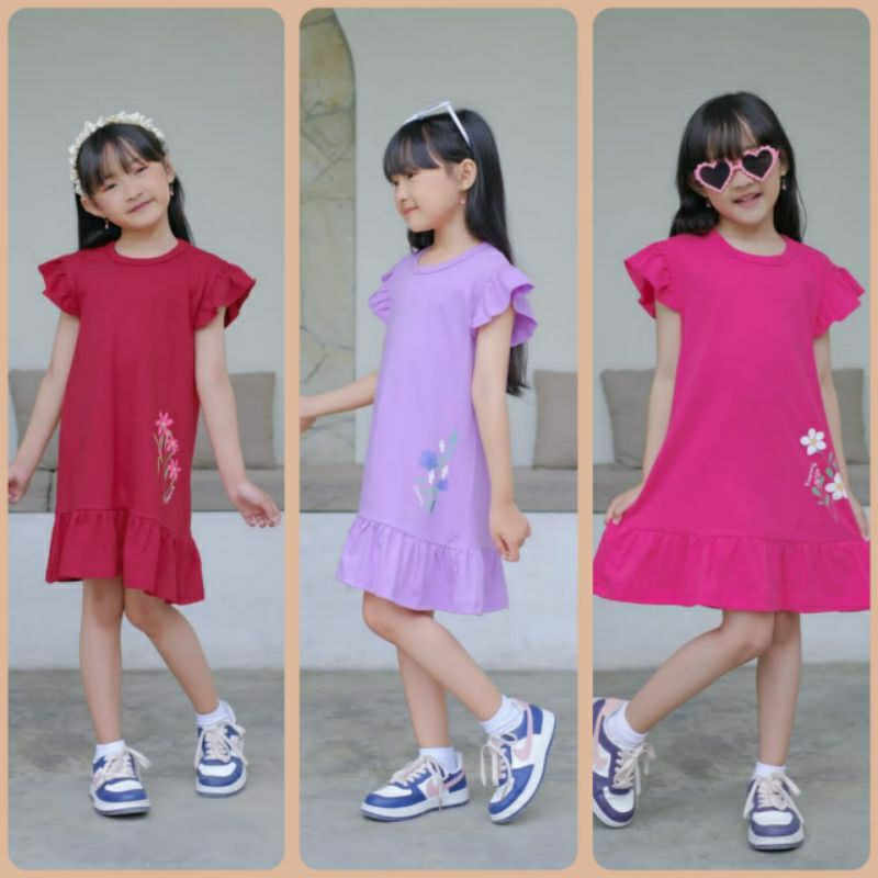 TERBARU  BAJU KAOS PAKAIAN ANAK LENGAN PENDEK VELMA DRESS BY KINYCURLY BRANDED ADEM RUMBAI UNGU NAVY