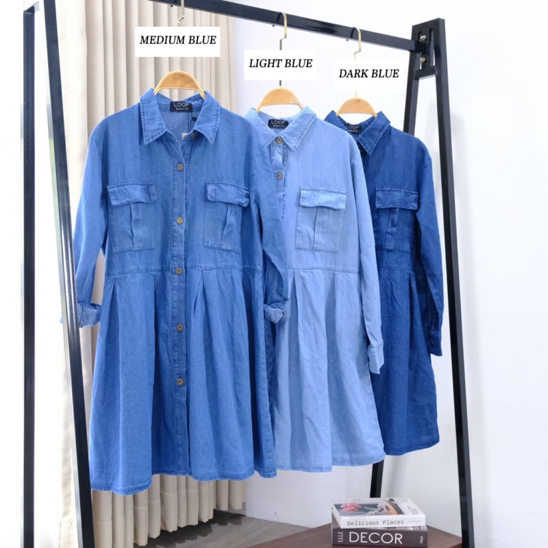 TUNIK JEANS / MIDI DRES JEANS / TUNIK JEANS PREMIUM / BAJU WANITA