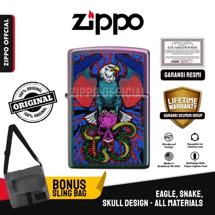Zippo Original Eagle, Snake, Skull 49600 | Garansi Lifetime | Original USA