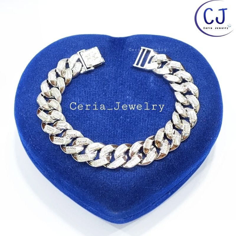 Gelang Perak Asli Silver Pria Wanita 925 Lapis Emas Putih Rantai Sisik Naga Ukir Kopong Variasi Ukir