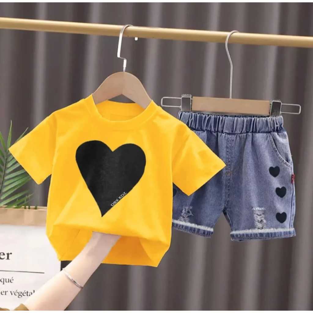 SET BAJU JEANS ANAK PEREMPUAN MOTIF LOVE PAKAIAN BAJU JEANS ANAK PEREMPUAN USIA 1-5 TAHUN