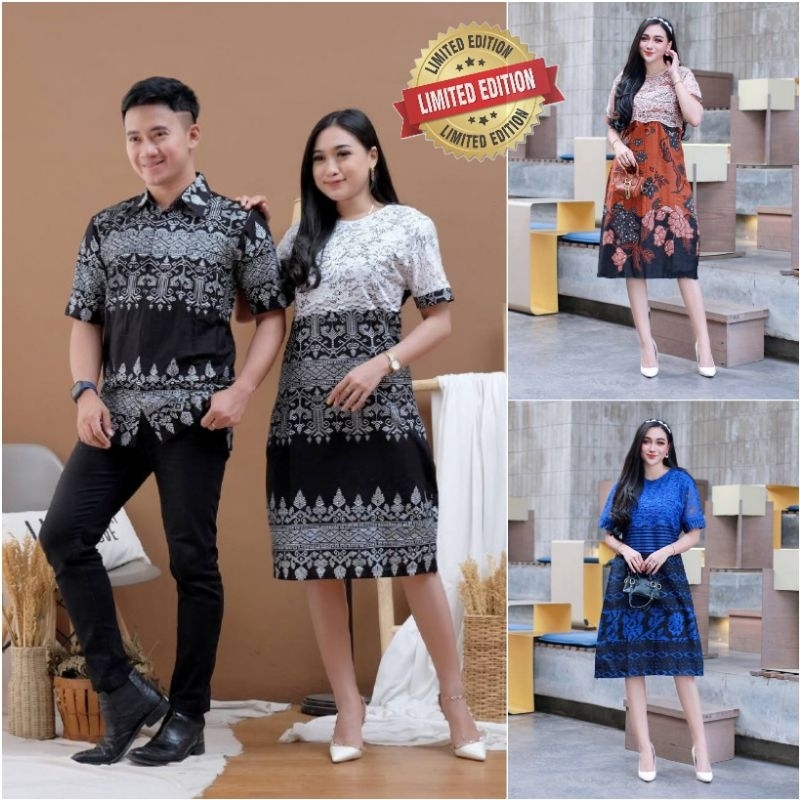 Couple Dress Batik Brokat Kemeja Batik Dress Batik Kombinasi Brokat Couple Batik Kondangan