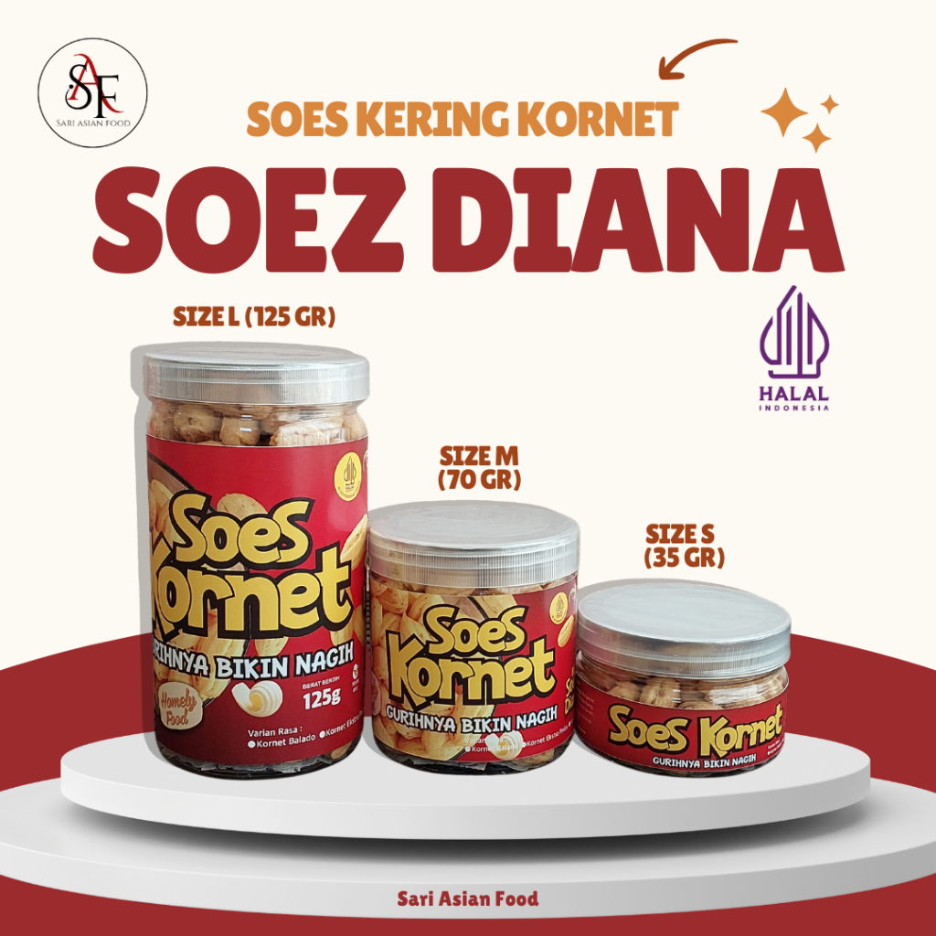 

Soes Sus Kering Kornet Gurih Kemasan Toples Tabung 125gram, 70gram, 35gram - Soez Diana | Sari Asian Food