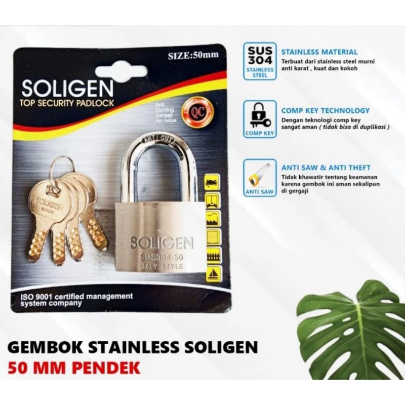 GEMBOK 50 PENDEK STAINLESS SOLIGEN GEMBOK RUMAH PAGAR TOKO SERBAGUNA