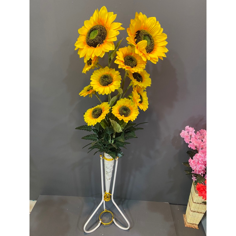 BUNGA HIAS BUNGA SUDUT MATAHARI JUMBO SET POT STANDING BESI