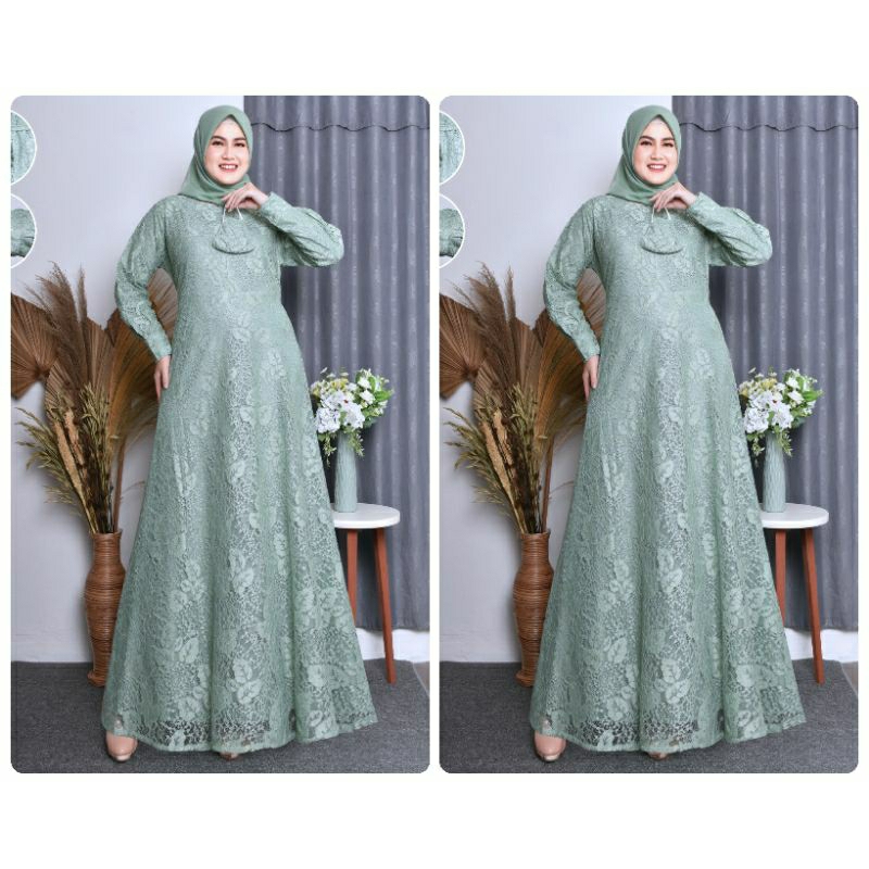 (COD) azalia gamis brukat terlaris gamis burkat kondangan gamis pesta premium free masker