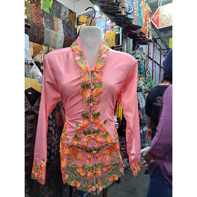 Kebaya Katun peach bordir warna