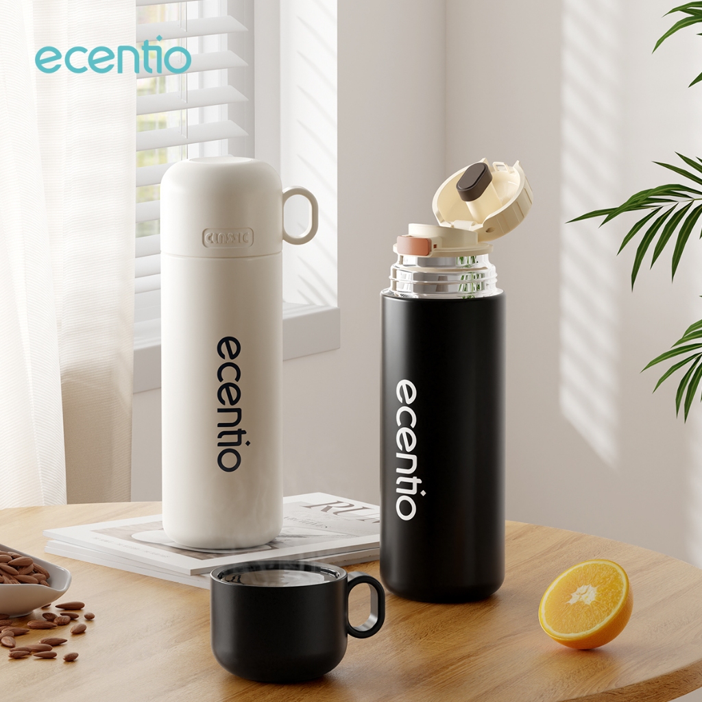 Termos air panas 500ml stainless steel ecentio 304+316 tahan 8 jam botol air dengan tutup kecil port