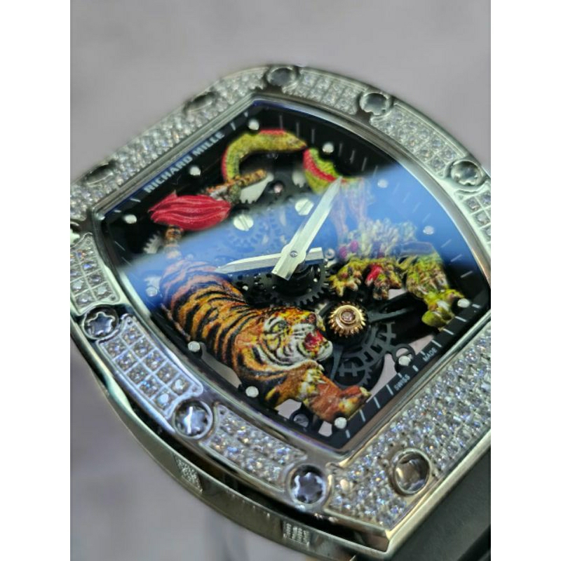 Jam tangan Mewah RM 51-01 Tiger Dragon Silver Diamond Michelle Yeoh Automatic Swiss ETA