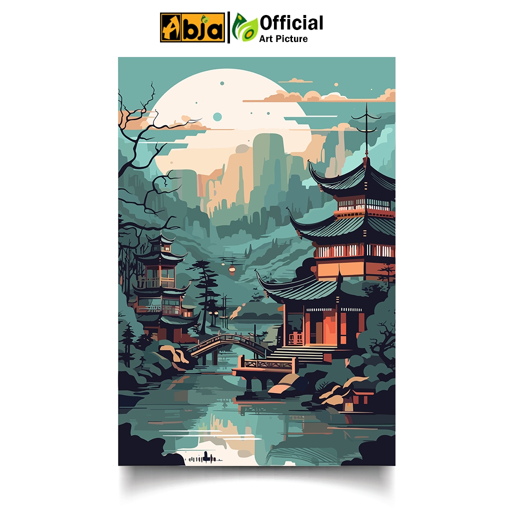 LUKISAN ESTETIK PEMANDANGAN JEPANG UKURAN BESAR 30x40cm