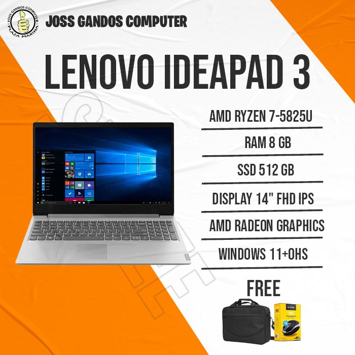 LENOVO IDEAPAD 3/AMD RYZEN 7-5825U/RAM 8GB/SSD 512GB/WIN11+OHS/14" FHD