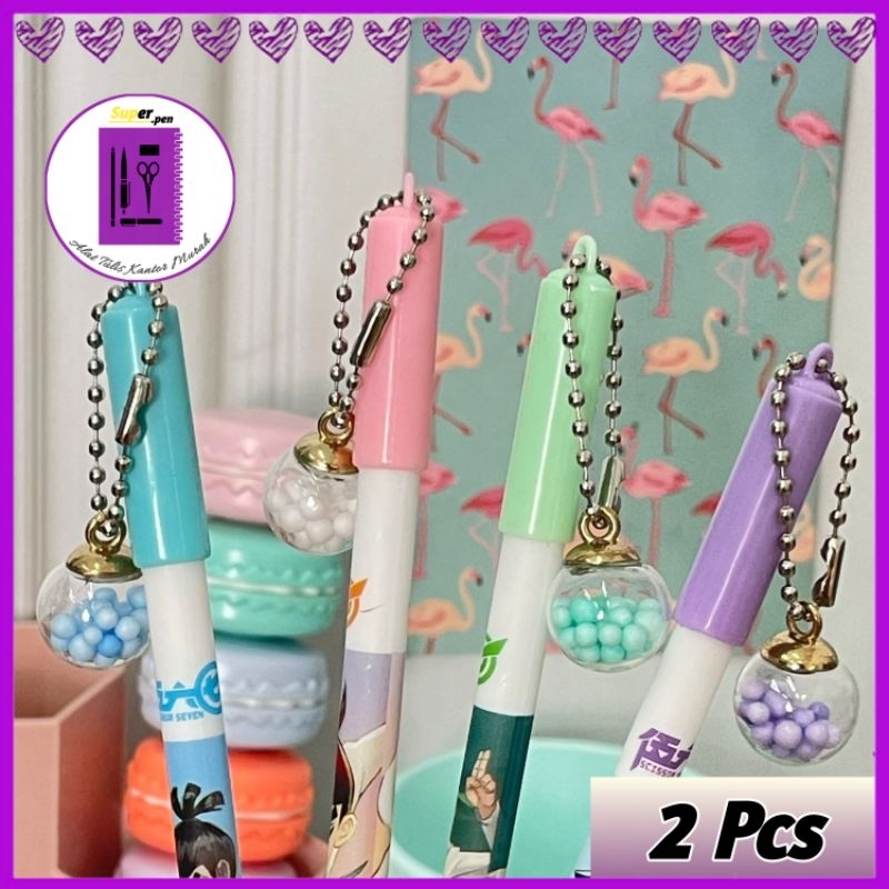 

(2 Pcs) pulpen bola gagang anime pen gel tinta bolpoin gantungan permen batang anime perlengkapan alat tulis kantor dan sekolah super murah kado unik stationery COD