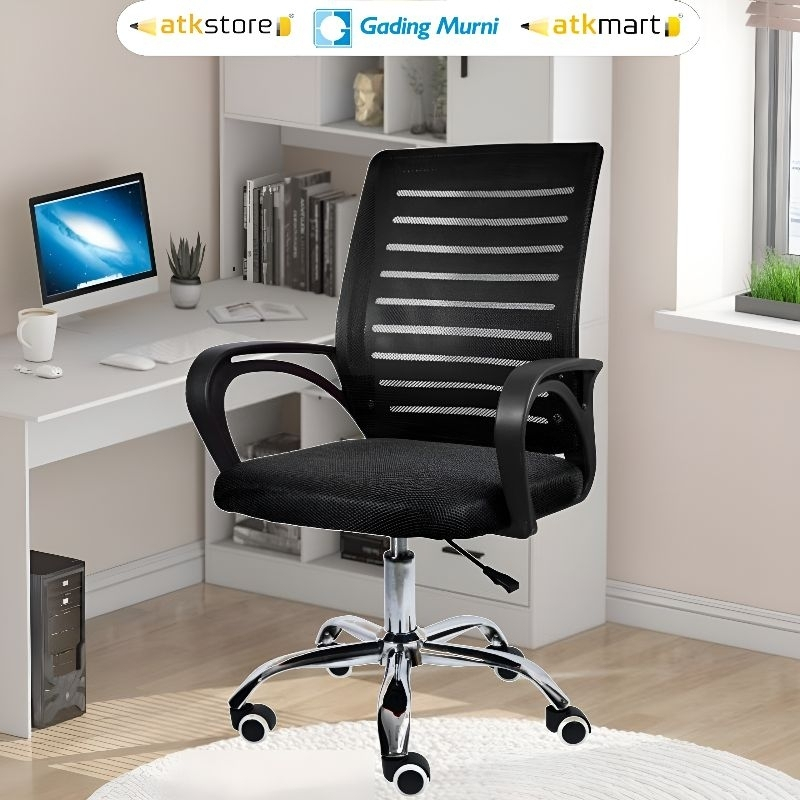 Kursi Kerja Kantor Jaring Putar Hidrolis Kaki Chrome Besi / Kursi Staff / Sekretaris / Kursi Belajar