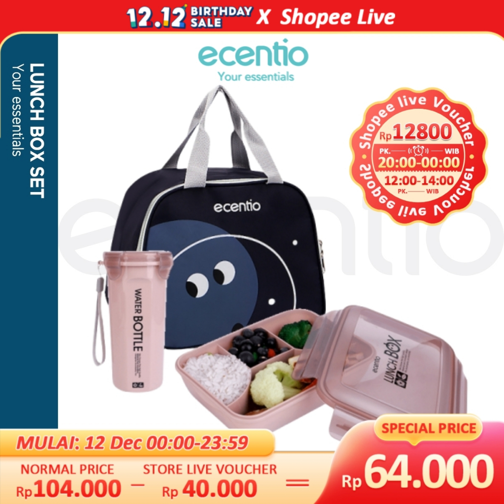 	 【Buy 1 get 3】【BPA FREE】【Live exclusive】ecentio lunch box set sekat 4 tempat kotak makan anak anti tumpah	
