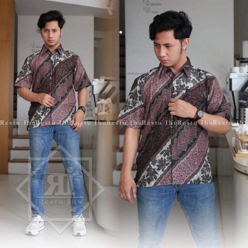 Kemeja batik lengan pendek aurel browen / hem batik pria pendek / kemeja batik formal terbaru