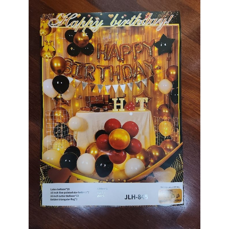 Paket dekorasi balon ulang tahun (happy birthday) warna gold, putih, merah, hitam