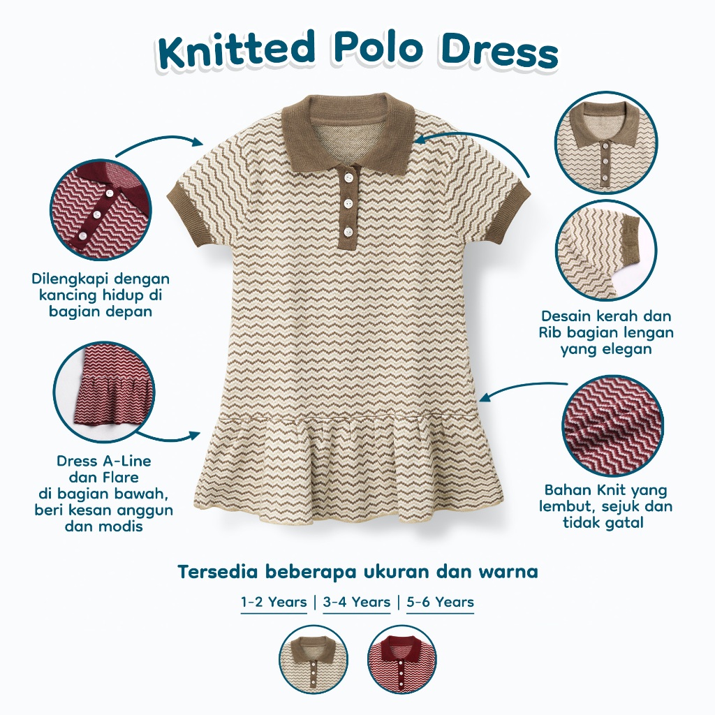 Nice Kids - Knit Polo Dress (Dress Anak Perempuan 1-6 Tahun) Terusan Anak Bayi Dress Premium Rajut Hangat